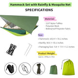 REORANGE Double Camping Hammock with Mosquito Net and Rain Fly – Lightweight 3-in-1 Tent Setup for Outdoor Hiking, Travel, Patio & Backpacking – Portable Hammock for Adults with Tree Straps & Bug Net