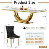 94.5" Large Marble Dining Table Set for 10, Luxury White Gold Kitchen Table