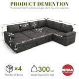 108'' Modular Sectional Sofa with Pull Out Bed, Sleeper Sofa, Dark Gray | U Shaped 7 Seat Sectional Couches for Living Room