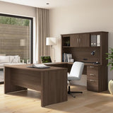 Bestar Logan 66W U or L-Shaped Executive Office Desk with Pedestal and Hutch in Antigua