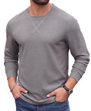 Askdeer Men's Waffle Long Sleeve T-Shirt Casual Lightweight Pullover Tees