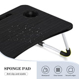 Foldable Laptop Bed Table Tray - Folding Lap Desk with Cup Holder - Portable Serving Breakfast Tray with Storage Drawer