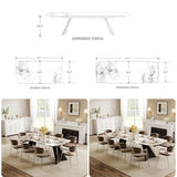 Extendable Dining Table with Leaf, 78"-110" Rectangular Sintered Stone, Marble-Look Top, Seats 6-14, Metal Base