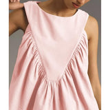 Hixiaohe Shirred Swing Tank Tops for Women Fashion Flowy Sleeveless Shirts Casual Crew Neck Blouse Loose Fit Ruffled Tops(Pink,S)