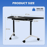 Usosidam Folding Conference Room Table with Wheels, Modular Mobile Trapezoidal Flip-Top Training Table for 2-8 Person, Space Saving Heavy Duty Seminar Meeting Tables for Office (8, Black2, 47.2in)