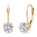 Gem Stone King 0.20-1.50 Cttw 14K Yellow Gold Round Lab Grown Diamond Leverback Dangle Earrings
