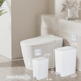 rejomiik Small Bathroom Trash Can with Lid, 2.1 Gallon Step Garbage Can with Handle, Slim Mini Wastebasket Bin for Bedroom, Office, Dorm, White