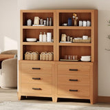 WAMPAT 74" Tall BookBookshelf, Large Farmhouse Bookcase with 3 Drawers Set of 2
