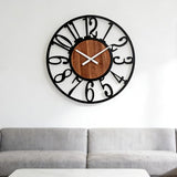 AMAATE 20 Inch Large Industrial Wood Wall Clock, Iron Frame & Artful Cutout Numerals, Silent Battery Operated, Decorative for Modern Farmhouse Living Room Office Dining Room Home Décor Products