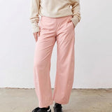 SeeLuNa Women Barrel Travel Pants Elastic Waistband Tapered Leg Baggy Mid Rise Work Trousers Lounge Pant with Pockets(Pink,XL)
