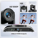 Conference Room Video Camera System, All-in-One HD Camera and Bluetooth Conference Speaker with Microphones Bundle for Medium Room