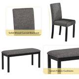 Zevemomo 6-Piece Solid Wood Dining Table Set, Wooden Legs, Dark Gray