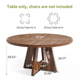 LITTLE TREE Round Dining Table for 4-6 People, 47 Inches Dining Room Table with Wooden Pedestal Base, Brown Dinner Tables, Circle Kitchen Table