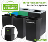 Alpine Indoor Recycling Bin -Commercial Trash Can Recycling Station Combo, Customizable 3 Compartment Metal,