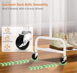 SLEEPING LAMB Double Rod Heavy Duty Clothes Racks for Hanging Clothes, Metal Rolling Garment Rack With Wheels Clothes Hanger Rack (White)