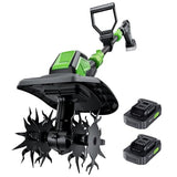 20V Cordless Tiller for Gardening, Electric Garden Tiller with 2 * 2.0Ah Batteries, 9" Width, 6.6" Depth, Lightweight 360RPM