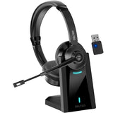 Delton 35X Bluetooth Computer Headset with Noise Cancelling Mic, Fast Charging Dock, Auto Pair USB Dongle for PC, Laptop, MacBook, Compatible with MS Teams, Google Meet, Zoom, Slack, and More - Black