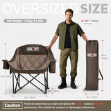 Overmont Oversized XL Camping Chair for Adults - 400lbs Support Heavy-Duty Padded Folding Chair with Side Pocket Cup Holder Cooling Bag for Outdoor Sports Garden Beach Fishing Lawn Khaki 2pcs