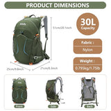 MIVENTO Hiking Backpack with Front Open Pockets, Wire Support Rear Panel, Splash-Resistant Nylon, for Men Women Outdoor Travel (Green)