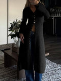 AUGCONE Long Cardigan Sweaters for Women Chunky Open Knit Button Up Dress(Black, S