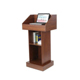 Floor Standing Podium Speaking Lectern Stand, Portable Podium Stand with Storage, Wooden Podium Pulpit for Churches