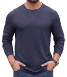 Askdeer Men's Waffle Long Sleeve T-Shirt Casual Lightweight Pullover Tees