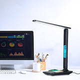 wanjiaone Multifunctional LED Desk Lamp with Wireless Charger,USB Charging Port,Clock,Phone Holder,Desk Lampp, Black