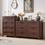 Joaxswe Farmhouse Dresser and Nightstand Sets 4 Piece, Walnut