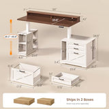 55" Height Adjustable Computer Desk with 3 Drawers, File Cabinet, Storage Shelves