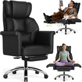 Ergonomic Office Chair with Footrest, Criss Cross Legged Desk Chair with Flip-Up Arms, Wider Thicker Spring Seat, Lumbar Pillow