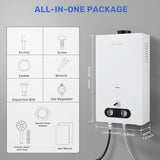 SANAUGAS Tankless Water Heater Propane, 3.18GPM 12L Portable Instant Hot Water Heater, Outdoor Use for RV camping, Camper Van, Camping Trailer, Cabin, Barn, Pool, White
