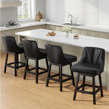 YaFiti 26" Leather Swivel Bar Stools Set of 4 with Back & Wood Legs, Black