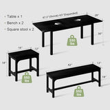 Feonase 5-Piece Dining Table Set for 4-8 People, 63" Large Extendable Kitchen Table Set with 2 Benches and 2 Square Stools