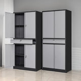 Metal Garage Storage Cabinet with Drawer,4 Door Tool Cabinet with Lock-2 Adjustable Shelves for Garage Home Office Utility Room (Black & Gray)