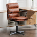Okeysen Office Desk Chair No Wheels, Swivel Chair with Retro Wooden Armrests, Criss Cross Legged Armless Computer Chair for Home Office