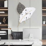 Anmotpe 18x27 inch Large Modern Feather Leaf Shape Wall Clock for Living Room Decor, White Unique Silent Decorative Art Clock for Home Bedroom Office Dining Kitchen
