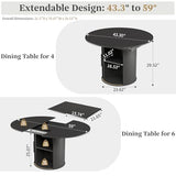 Extendable Round to Oval Dining Table with Hidden Storage, Modern Wooden Kitchen Table with Fluted Sliding Door Cabinet