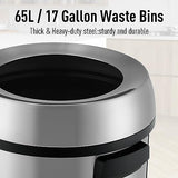 Heavy Duty Stainless Steel Kitchen Trash Can 65L/17 Gallon – Open Top, Commercial Grade Waste Bin