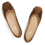 ATHMILE Womens Ballet Flats with Bow Ballerina Closed Square Toe Slip on Square Toe Comfortable Flats Shoes for Women Dressy Causal 2026 Fashion Size 6-11 Suede Brown