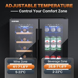 ICEPURE Wine and Beverage Refrigerator 24 Inch, Dual Zone Wine and Beverage Cooler with Glass Door