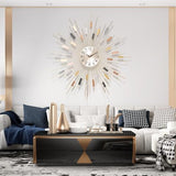 PSYCHE GOD 24" Large Sunburst Wall Clock, Modern Metal Decorative Clock, Silent Non‑Ticking Battery Powered, Mid‑Century Starburst Art Decor for Living Room Bedroom Office Home
