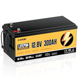 Rvpozwer 12V 300Ah LiFePO4 Battery, 3840Wh Lithium Battery with 200A BMS