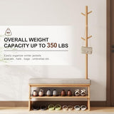 YQJJGL Coat Rack with Shoe Storage,Shoe Rack whit 8 Hook for Offices、Bedroom、Living Room,Small Shoe Bench,Natural
