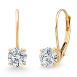Gem Stone King 0.20-1.50 Cttw 14K Yellow Gold Round Lab Grown Diamond Leverback Dangle Earrings