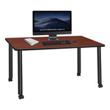 Scranton & Co Mobile Desk, 66 x 24 in, Cherry Laminate Top, Black Tubular Steel Legs, Locking Casters, 1 in Thick Durable Melamine Surface, Rolling Computer Desk for Home Office, Classroom, or