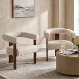 VKNOW Barrel Accent Chairs Set of 2 with Armrests and Walnut Wood Legs