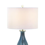Pemberly Row Contemporary Table Lamps, 30-Inch Blue Tone Art Glass Body with Crystal Base, Linen Shade, 3-Way Switch, Coastal Style for Living Room or Bedroom Lighting, Set of 2