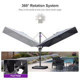 PURPLE LEAF 9' X 12' Right-left Tilt Patio Umbrella with Base Outdoor Cantilever Swivel Rectangle Umbrella Offset Umbrella, Light Grey