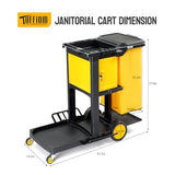 3-Shelf Commercial Cleaning Cart, Housekeeping Caddy with Locker,Wheeled with Yellow Vinyl Bag,