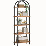 HOOBRO 5 Tier Open Bookshelf, Industrial Arched Bookcase Display Shelf Rack, Rustic Brown BF176SJ01